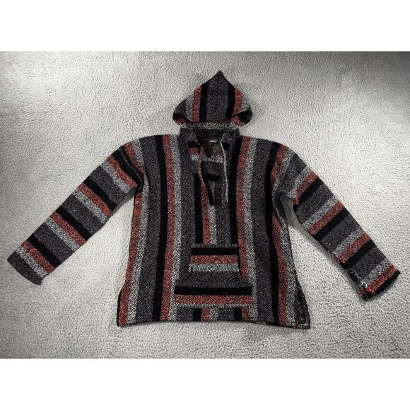 Vintage Baja Hoodie Men Large Poncho Pullover Mexican Surfer Hippie Toggle Neck - Picture 2 of 9